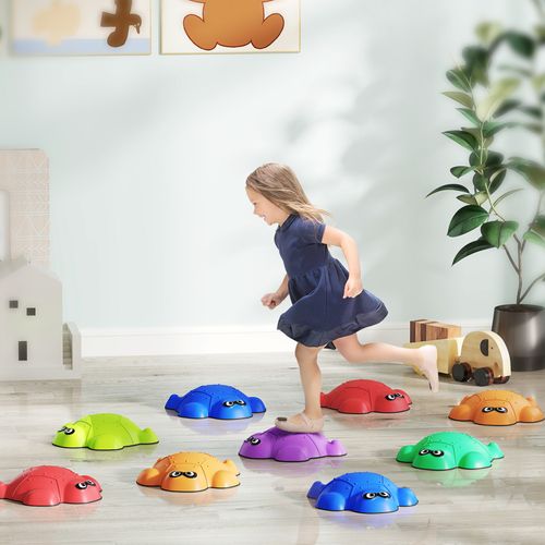 Child walking across AIYAPLAY stepping stones arranged outdoors, promoting balance and coordination.”