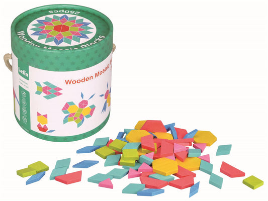 LELIN Wooden Mosaic Blocks – Sensory-Friendly Building Set (250pcs)