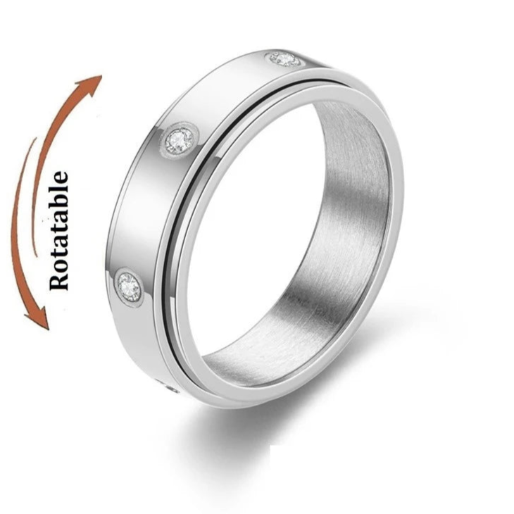 Fidget spinner ring with rotatable band designed for discreet sensory relief and emotional regulation