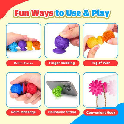 8 Piece Set of Silicone Soft Sensory Fidget Toys with Texture Suction Cups