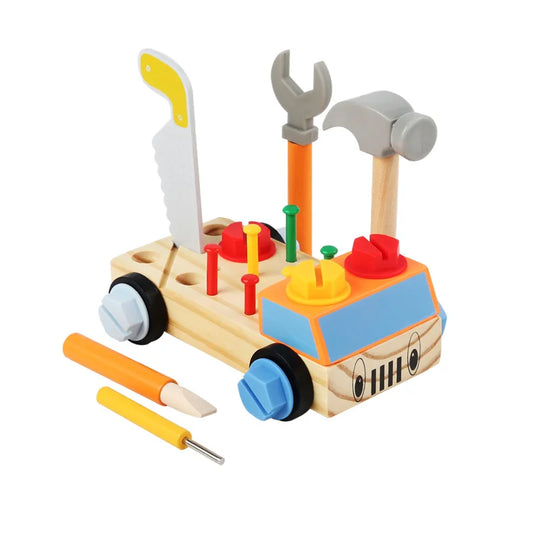 Toy tool set with a vehicle body on a white background