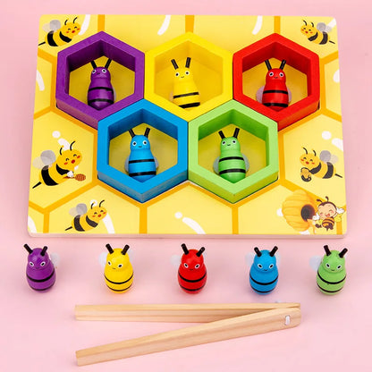 Wooden Clip Bee Sorting Game – Sensory-Friendly Colour Matching & Motor Skill Builder