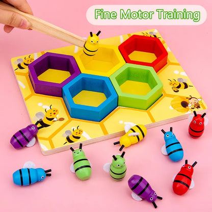 Wooden Clip Bee Sorting Game – Sensory-Friendly Colour Matching & Motor Skill Builder