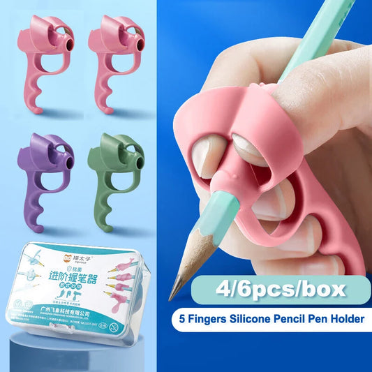 Writing grip posture aid in assorted colours designed to support finger alignment and ergonomic handwriting for neurodivergent learners