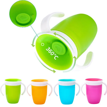 360-degree sipping cup with flip lid and ergonomic handles for secure hydration