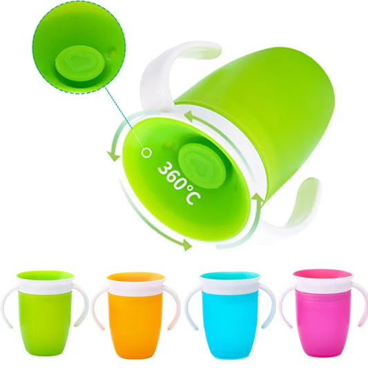 360-degree sipping cup with flip lid and ergonomic handles for secure hydration