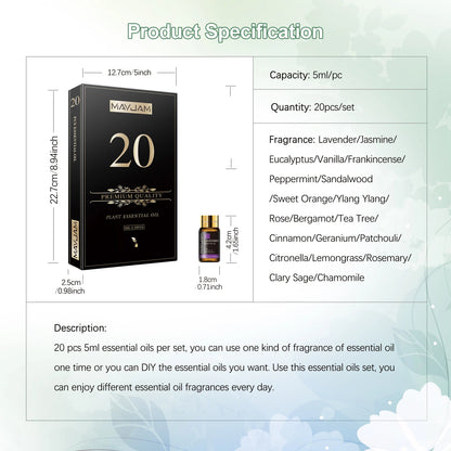 Pure Natural Essential Oils 20pcs Kit | Sensory Wellness for Neurodivergent-Friendly Environments