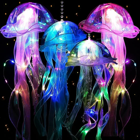 Wall-mounted jellyfish lamps with colour-changing LED glow and soft hanging tentacle details for ambient sensory decor