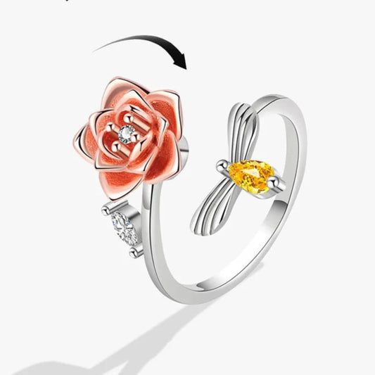 Silver Rose & Bee Ring Fidget Spinner