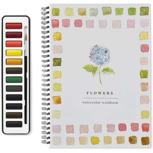 Watercolour workbook with guided themes supporting focus and mindfulness