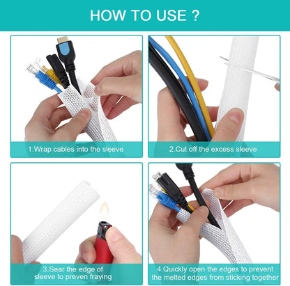 White Cable Sleeve, Protector  Wrap Cover
