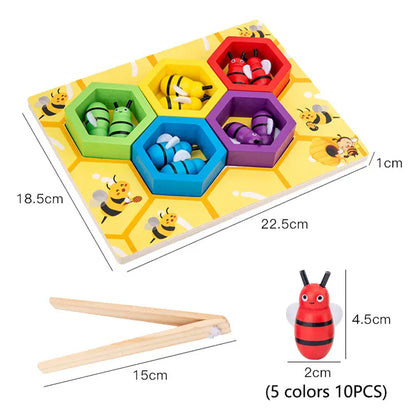 Wooden Clip Bee Sorting Game – Sensory-Friendly Colour Matching & Motor Skill Builder