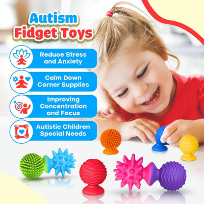 8 Piece Set of Silicone Soft Sensory Fidget Toys with Texture Suction Cups