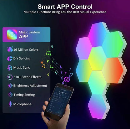 RGB Hexagon LED Wall Light- App-Controlled Visual Display for Neurodivergent-Friendly Spaces