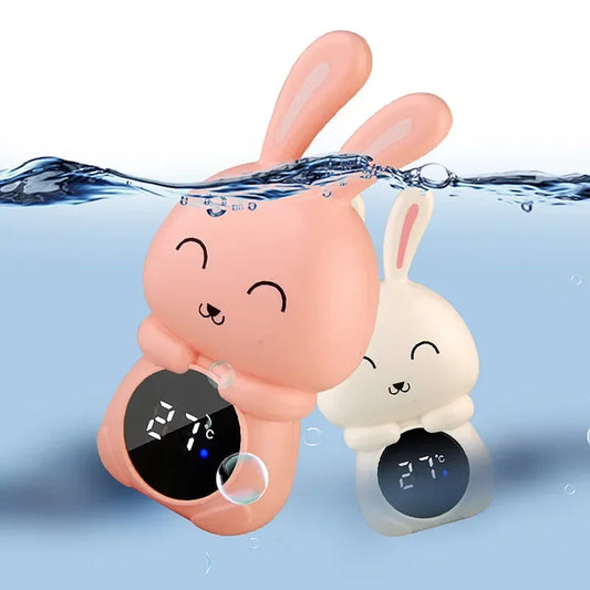 Floating digital bath thermometer with clear LCD screen showing water temperature for safe, sensory-friendly bathing