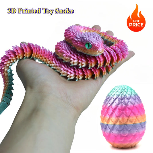 Colorful 3D printed toy snake held in a hand with a 'Hot Price' label.