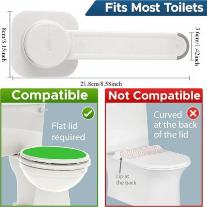 White safety lock for toilet lids in shared hygiene spaces