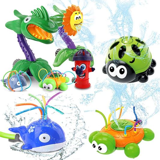 Colourful motion-activated sprinkler toy creating gentle water jets for summer play