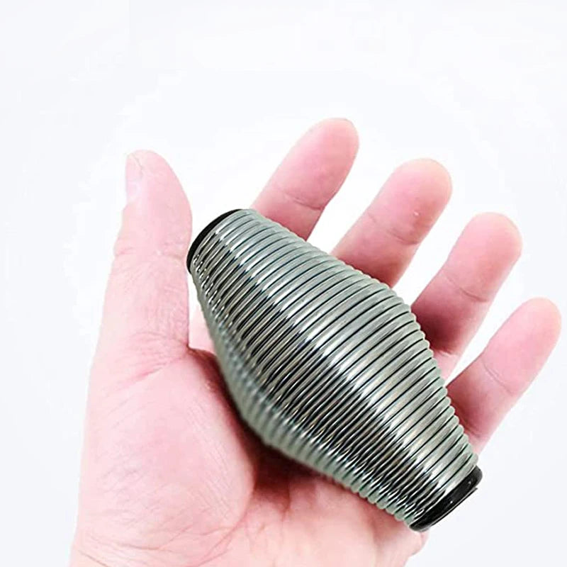 Silver handheld stim device with bounce and subtle resistance for calming hand motion