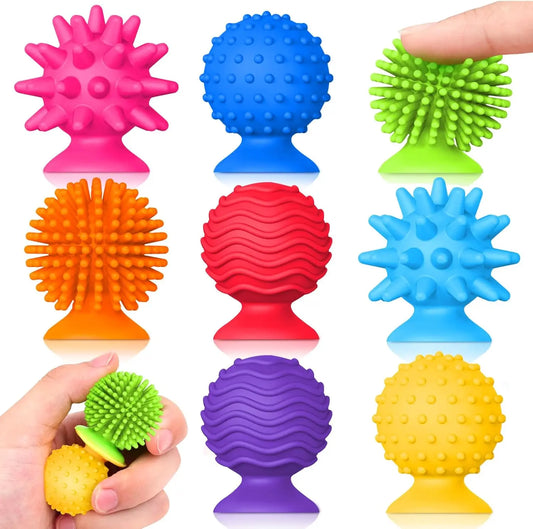 8 Piece Set of Silicone Soft Sensory Fidget Toys with Texture Suction Cups
