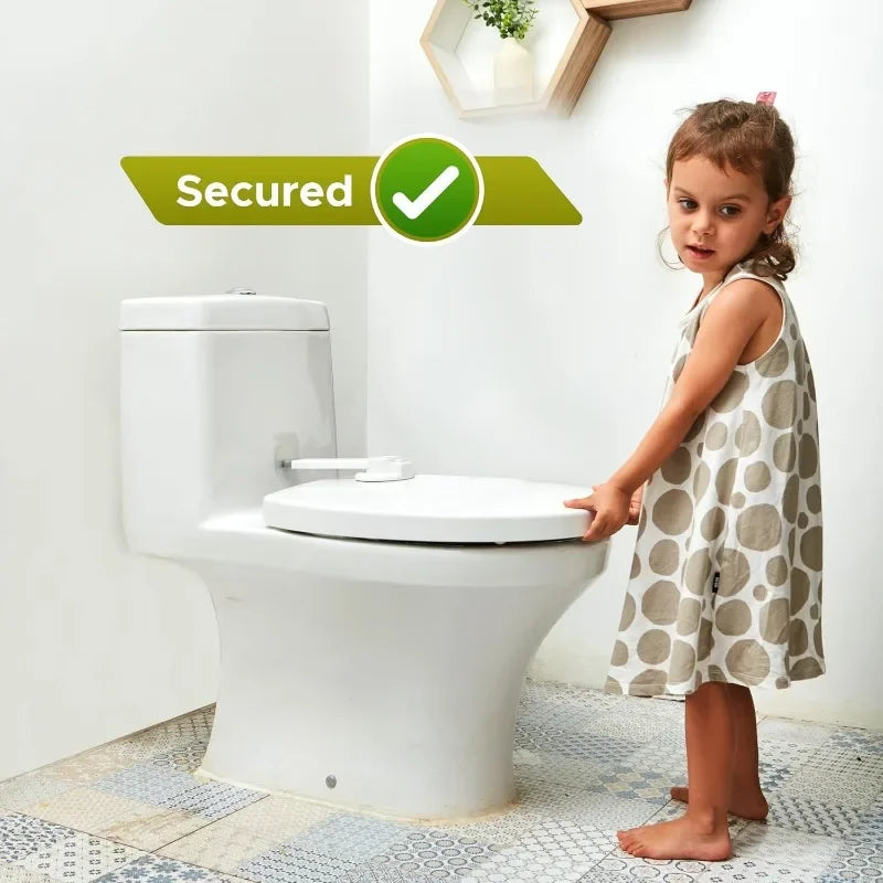 Discreet adhesive toilet lock supporting independent bathroom safety