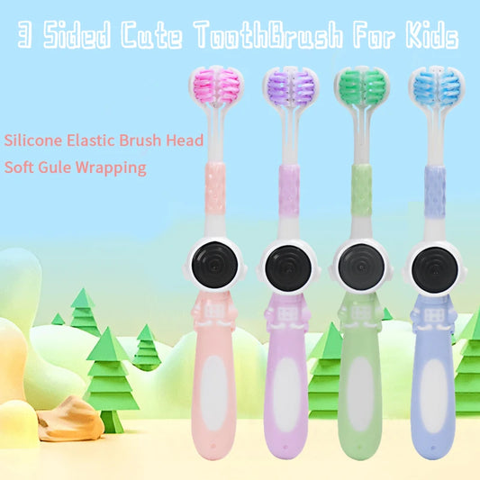 ids toothbrush with three-sided soft bristle head and colourful non-slip handle, designed for sensory-safe oral hygiene