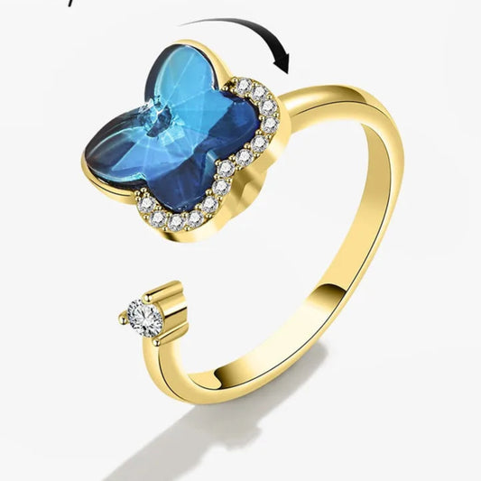 Gold & Blue Butterfly Ring Fidget Spinner