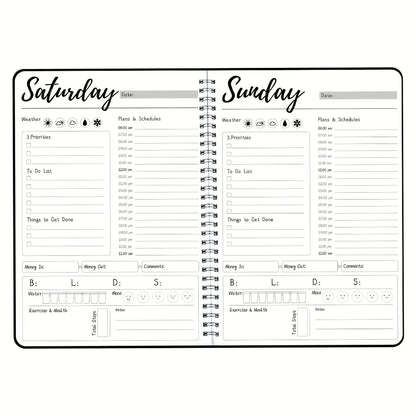 Weekly planner with daily schedule and to-do list for Saturday and Sunday.