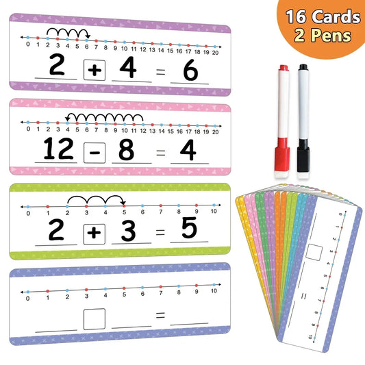 Dry erase number line cards showing 0–20 with reusable surfaces for maths learning and visual problem-solving