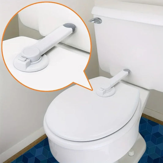 Toilet lid lock preventing accidental access in a care-friendly bathroom