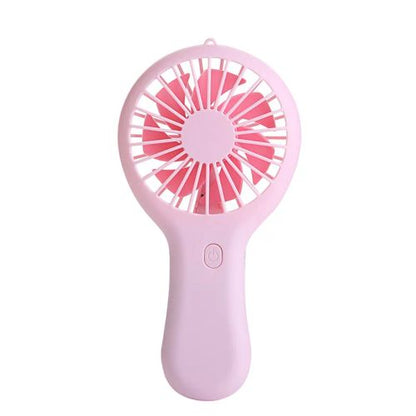 USB rechargeable fan in compact pink casing, ideal for cooling in shared low-stimulation environments.