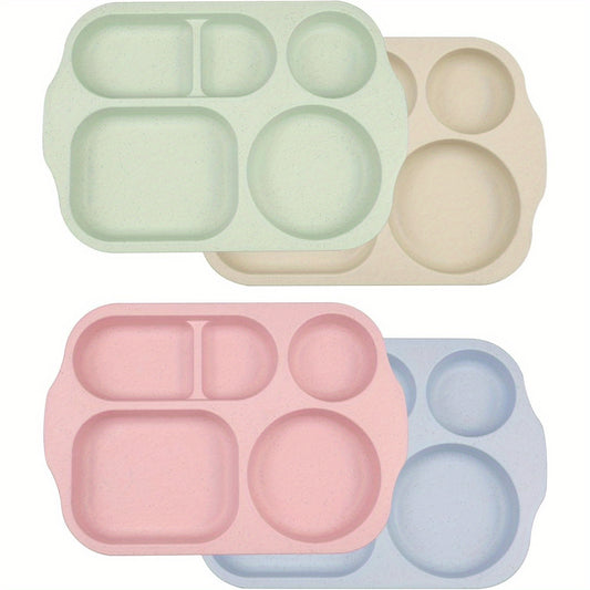 4pcs Plastic Divided Plates, with 5 Compartments