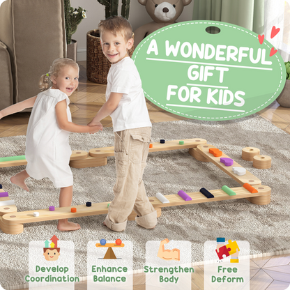 Indoor setup of configurable balance beams supporting posture control and confidence for children aged 3–8