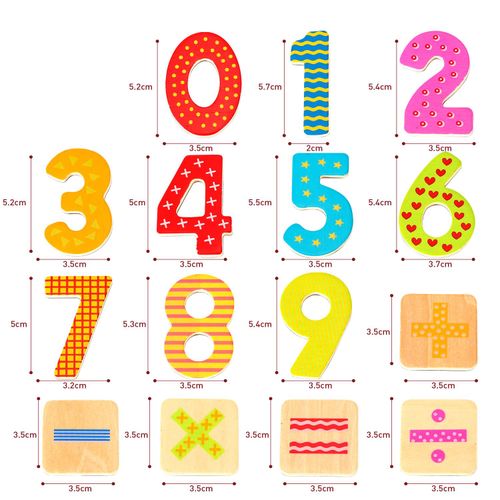 SOKA Magnetic Numbers Set (60 pcs)  – Wooden Maths Symbols with Funky Patterns