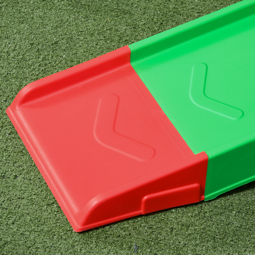 Close-up of non-slip platform and multicoloured track, promoting stability and coordination
