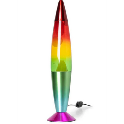 Tobar rainbow lava lamp with swirling coloured liquid in tall cylindrical frame, ideal for sensory-friendly lighting.
