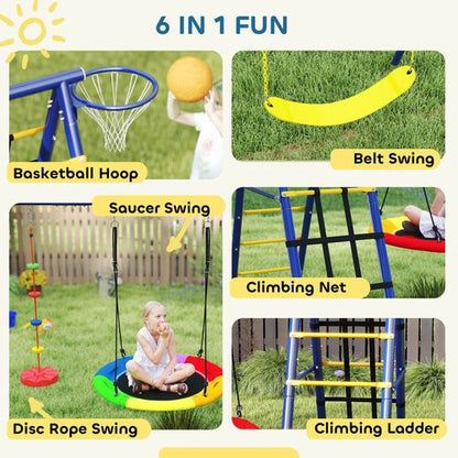 AIYAPLAY 6 in 1 Kids Swing Set with Climbing Net and Ladder