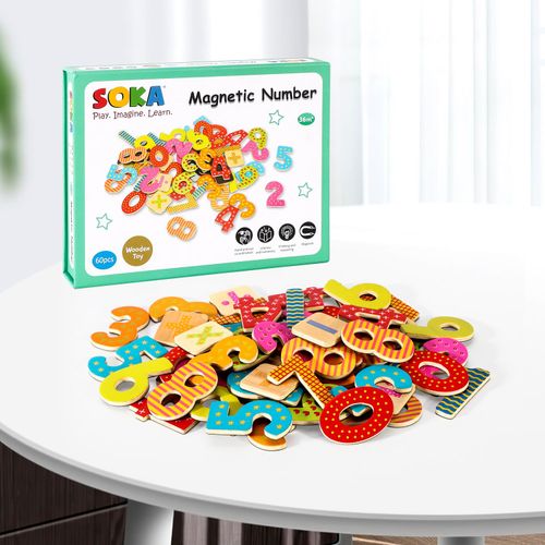 Close-up of hand-painted number magnets with full back coverage for easy sticking and safe tactile use