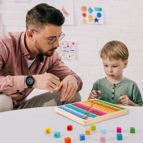 SOKA Wooden Times Table Tray – Two-Sided Maths Blocks for Multiplication