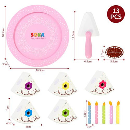 SOKA Wooden Birthday Cream Cake – Pretend Celebration Playset with Removable Candles