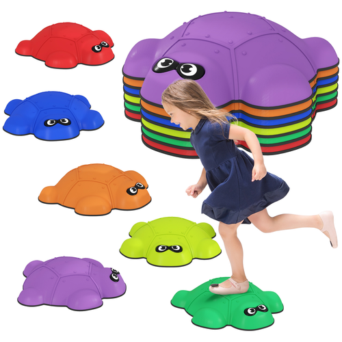 Six colourful turtle-shaped stepping stones with textured surface for gross motor play