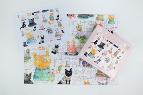 Completed cat-themed jigsaw measuring 50 x 38cm—ideal for neurodivergent visual engagement