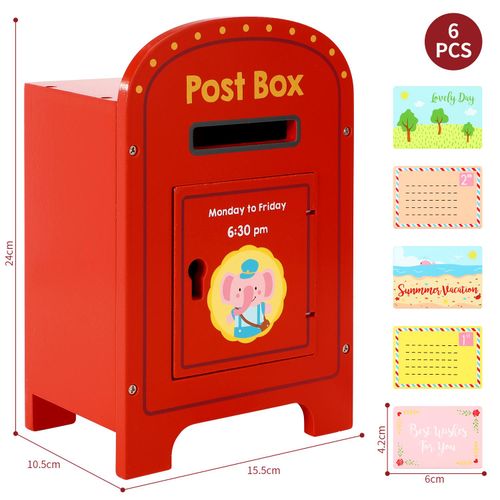 Elephant-themed wooden postbox toy with colourful letters for imaginative postal role play