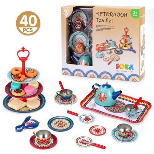 SOKA Afternoon Party Tea Set – Vintage Pretend Play Tableware for Social Skills & Imaginative Play