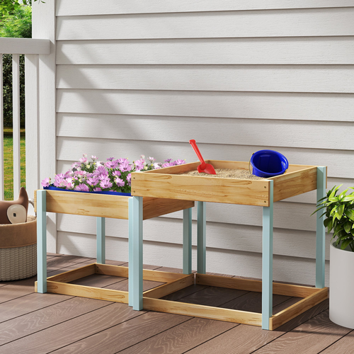 AIYAPLAY 2 PCS Wooden Sandpits, Sand and Water Play Tables with Bottom Liner