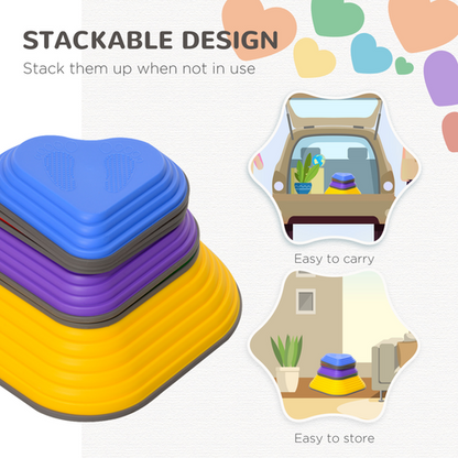 Stacked stepping stones stored neatly after balance-focused movement play session