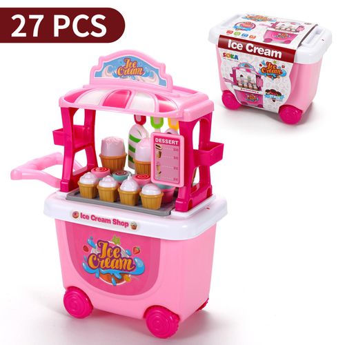 Colourful SOKA ice cream trolley with scoops, play money and accessories for imaginative shop play