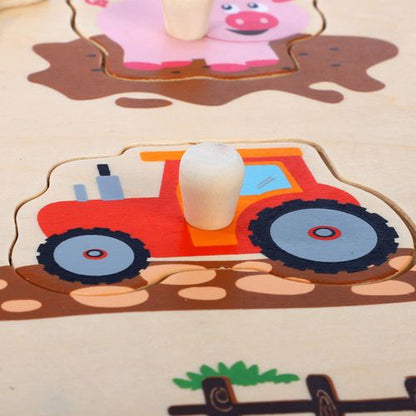 Close-up of pegged animal puzzle layout designed for early learning and cognitive engagement