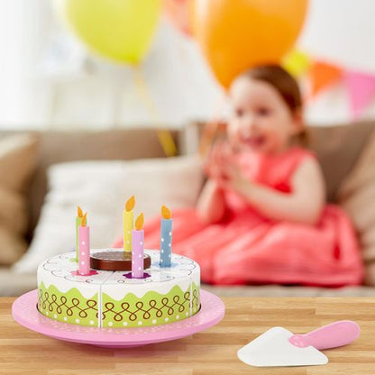 SOKA Wooden Birthday Cream Cake – Pretend Celebration Playset with Removable Candles