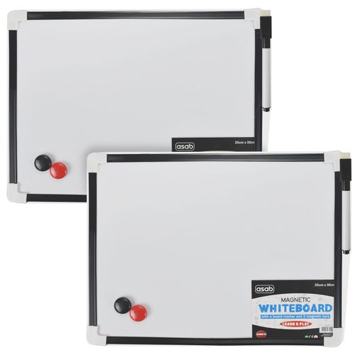 Two Asab magnetic whiteboards with black frames on a white background